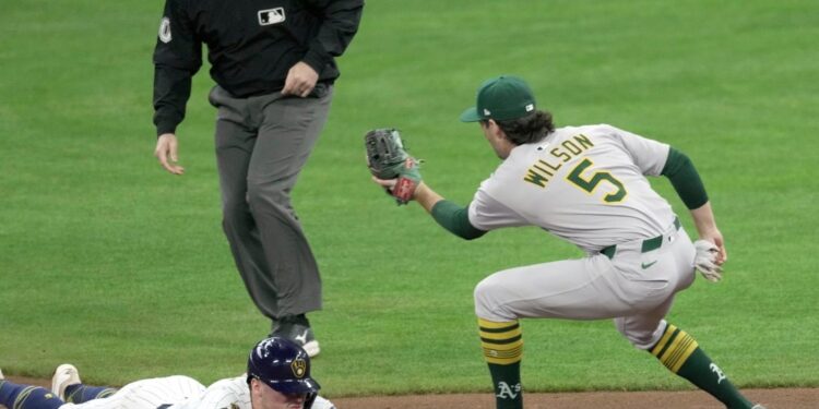 Brewers swipe team-record 9 bases to spark blowout of A’s