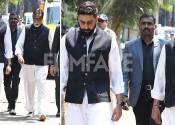 Amitabh Bachchan And Abhishek Bachchan Arrive At Manoj Kumar’s Final Rites